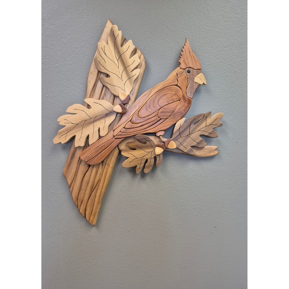 Handmade Other - Handmade Wood Intarsia Cardinal Wall Art Signed Rustic Cabin Bird Decor 3d